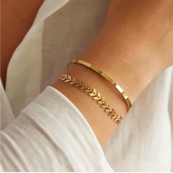 GOLD 18k Gold Plated 3pc Snake Herringbone Bracelet Set - Picture 2 of 4